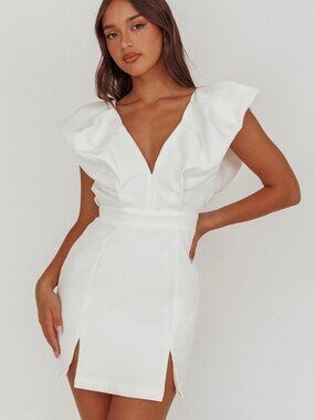 Selfie Leslie Liardon Bubble Sleeve V-Neckline Mini Dress White US Sz 6